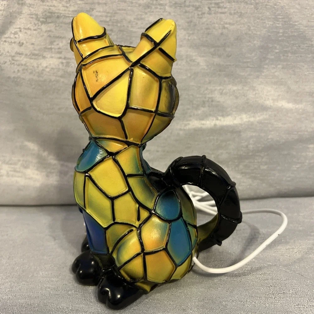 3D Cat Night Light Desk Table Lamp Stained Resin Retro Home Decor Tiffany Style